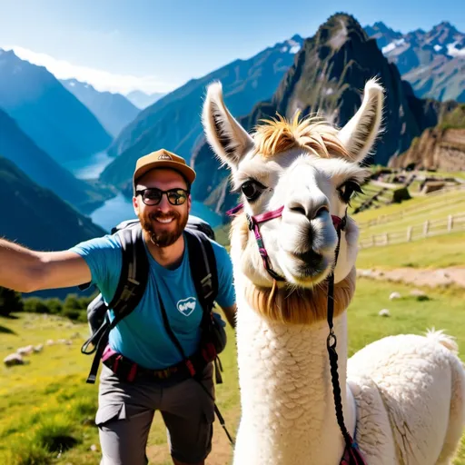 Prompt: A web developer goes hiking with a llama, only to discover the llama is an expert at JavaScript and fixes a bug in his code. They celebrate by taking a selfie, which accidentally goes viral and they become internet sensations overnight.