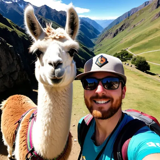 Prompt: A web developer goes hiking with a llama, only to discover the llama is an expert at JavaScript and fixes a bug in his code. They celebrate by taking a selfie, which accidentally goes viral and they become internet sensations overnight.