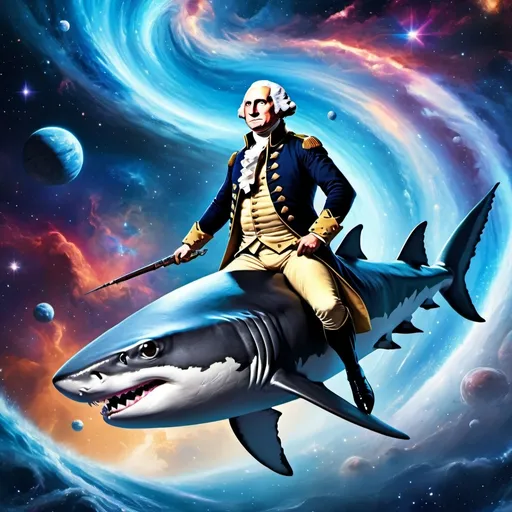 Prompt: George Washington riding a shark in space