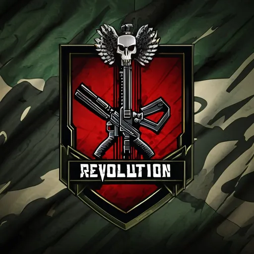 Prompt: military clan banner with the name REVOLUTION
