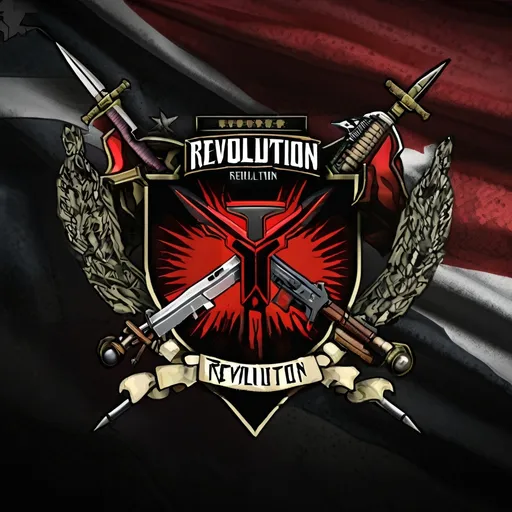 Prompt: military clan banner with the name REVOLUTION