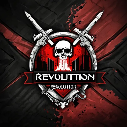 Prompt: military clan banner with the name REVOLUTION