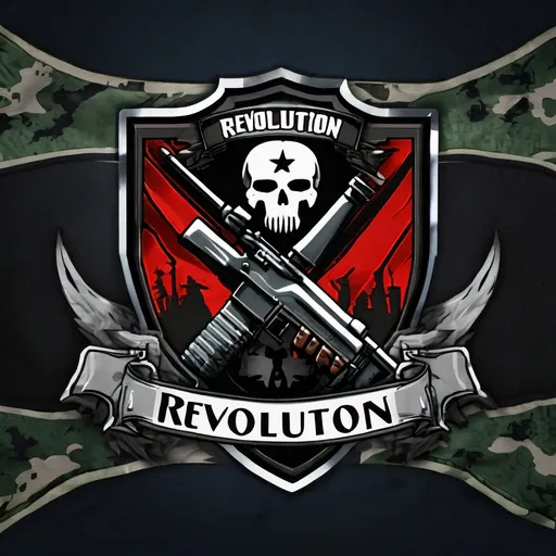 Prompt: military clan banner with the name REVOLUTION