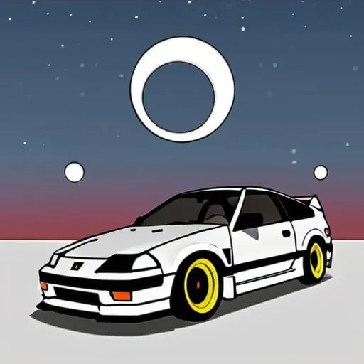 Prompt: 1 Honda CRX NFT, cartoon style, realistic design, moon backgorund