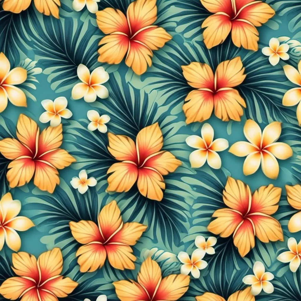 Prompt: Generate images of patterns mixed with hawaiian commonly used floral