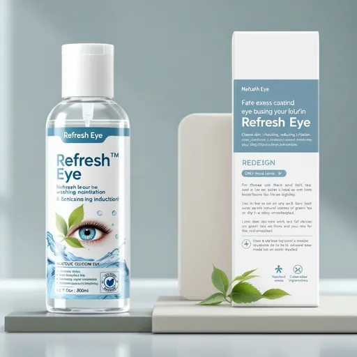 Prompt: Thiết kế lại nhãn mác bao bì cho sản phẩm "Refresh Eye" với phong cách hiện đại, tươi mát
Mô tả sản phẩm: Dung dịch rửa mắt "Refresh Eye" (300ml), chai nhựa trong suốt, nắp trắng, nhãn hiện tại tông xanh dương-trắng, có hình giọt nước và đôi mắt.
Yêu cầu:
Giữ nguyên kiểu chai: Chỉ thiết kế lại nhãn mác và hộp giấy, vẽ bản vẽ triển khai
Tông màu: Kết hợp màu trắng và màu xanh của lá trà
Hình ảnh: Thay giọt nước bằng đôi mắt sáng khỏe, thêm yếu tố thiên nhiên (lá cây, giọt sương). Sử dụng biểu tượng: giọt nước (làm sạch), lá cây (dịu nhẹ), mắt sáng (khỏe mạnh). thể hiện thông tin sản phẩm được làm từ các thành phần từ thiên nhiên như trà xanh, hoa cúc
Thông tin:
Tiêu đề: "Dung Dịch Rửa Mắt Dịu Nhẹ - Refresh Eye".
Mô tả: "Làm sạch bụi bẩn, giảm kích ứng. Cấp ẩm, nuôi dưỡng mắt. Cảm giác mát lạnh tức thì." cho đối tượng thường xuyên làm việc nhiều với máy tính hoặc môi trường bui bẩn mắt bị căng thẳng
Dung tích: 300ml.
Phông chữ & bố cục: Phông hiện đại (sans-serif như Montserrat), bố cục tối giản, thông tin rõ ràng.
Yếu tố nổi bật: Họa tiết chìm (sóng nước), hiệu ứng ánh kim nhẹ trên tên sản phẩm.
Hộp giấy: Đồng bộ với nhãn chai, mặt trước có tên, hình mắt sáng, công dụng; mặt bên ghi thành phần, cách dùng.
Phong cách: Hiện đại, tối giản, chuyên nghiệp, truyền tải sự tươi mát và hiệu quả.
Định dạng: File vector (AI/EPS) + mockup 3D. Thiết 
