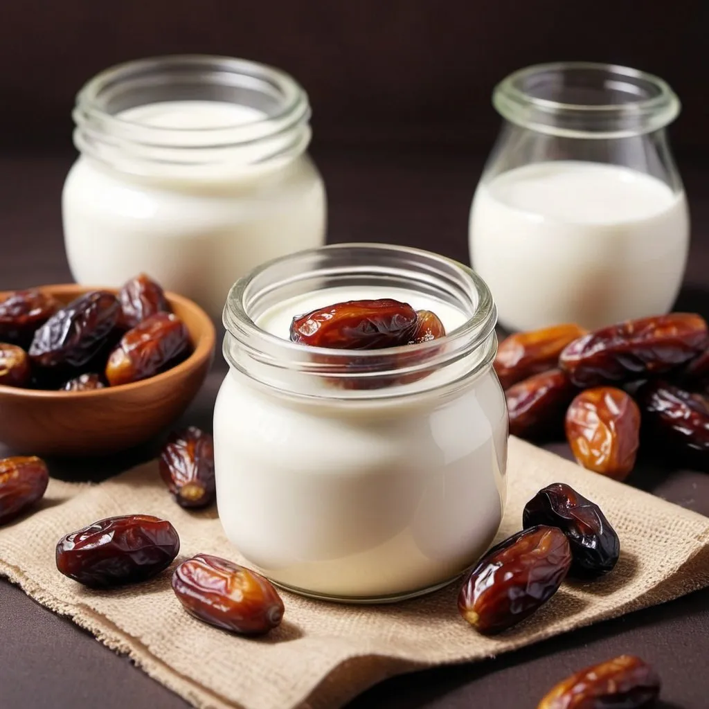 Prompt: create a prodcut yoghurt with dates with slogan (اهلا رمضان) without any logo
