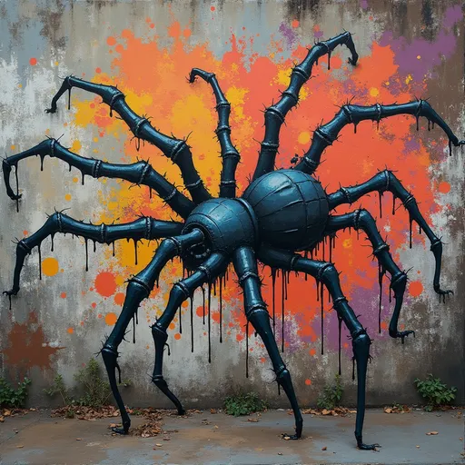 Prompt:   grafiti with the word miles   with spider sigh make it look dirty and city with cool backround