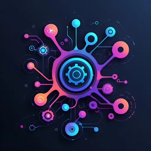 Prompt: give me a art to use in application splash screen that uses Ai to generate automated flows for the user, just not only abstracts, use some creativity, include some AI or any other related element in this