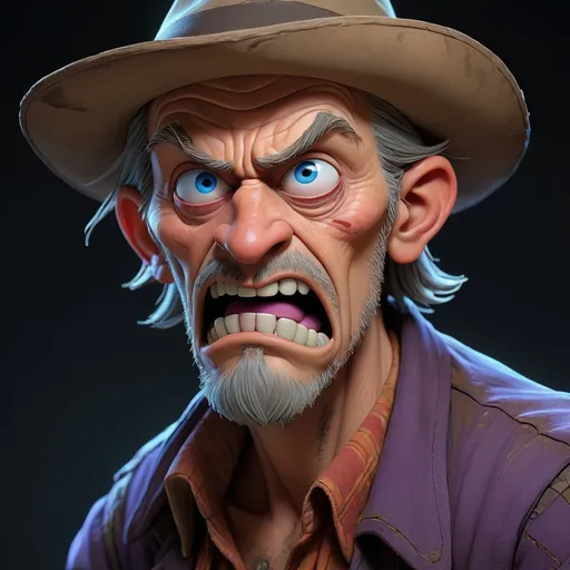 Prompt: A realistic bad bad man, a man that you’re a bit afraid of, like the mister jones anime, like the old Disney , all the colors of the image are more in the dark,  