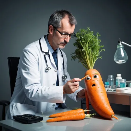 Prompt: A doctor diagnosing a sick alien carrot