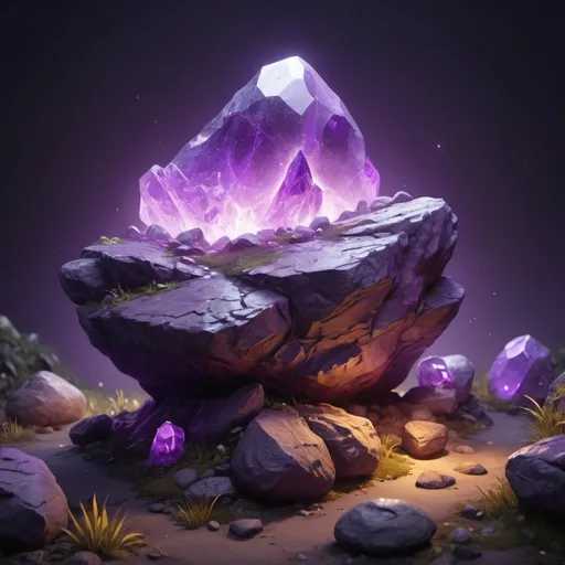 Prompt: ((best quality)), ((illustration)), ((masterpiece)), bright  colors, unreal engine, highres, 1 magical rock glowing purple; highly detailed