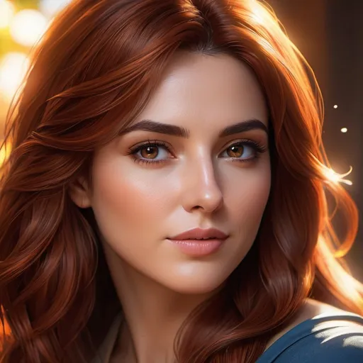 Prompt: ((best quality)), ((illustration)), ((masterpiece)), bright colors, unreal engine, highres, fantasy, 1 middle aged woman, brown eyes, auburn hair, long hair, calm, cinematic, calm energy aura; highly detailed
