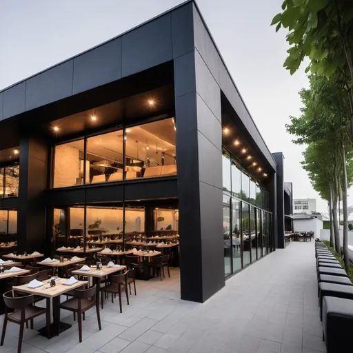 Prompt: Exterior view of a modern and special restaurant