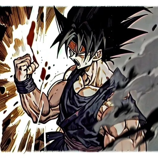 Prompt: Saiyan-King, Headband, Screaming, Bloodthirsty, heroic, solo, muscles