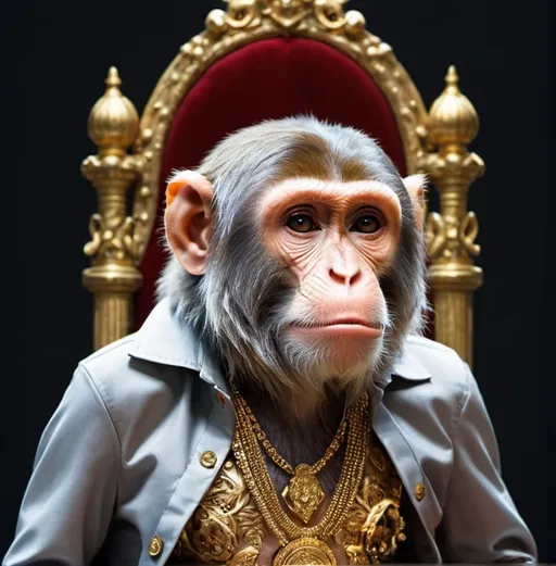 Prompt: I want to see this monkey on a throne made of gold and monkey skulls,
Watching the Ethereum chart going up into the space 