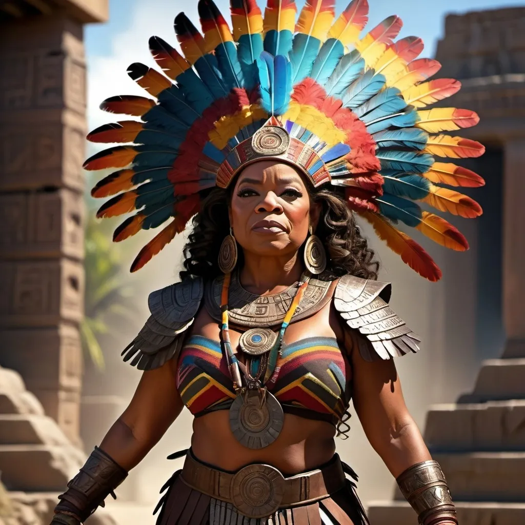 Prompt: Oprah Winfrey aztec warrior