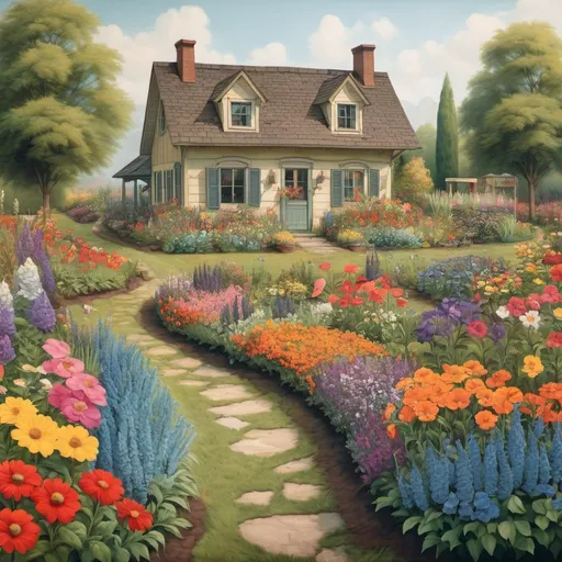 Prompt: A flower garden with a house