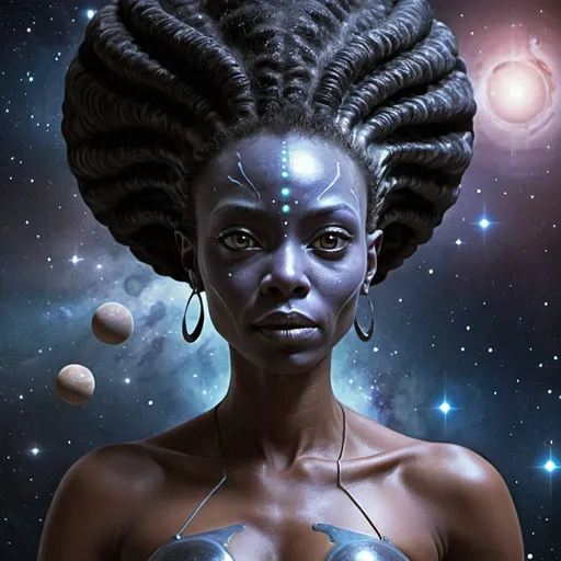 Prompt: black woman alien from Pleiades 
