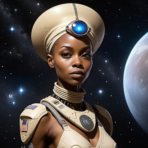 Prompt: African American war woman alien from Pleiades star system
