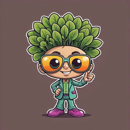 Prompt: a cartoon character for a microgreens company. retro disco funky sprout
