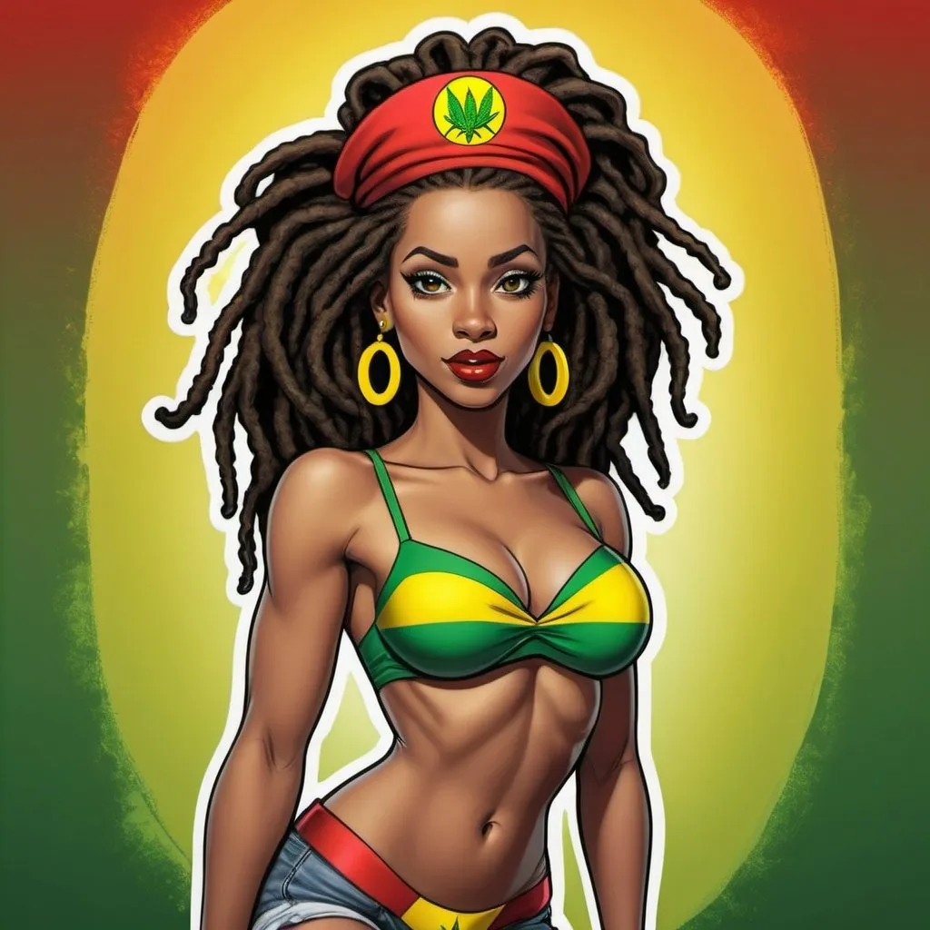 Prompt: a Rastafarian pin-up girl art cartoon superhero