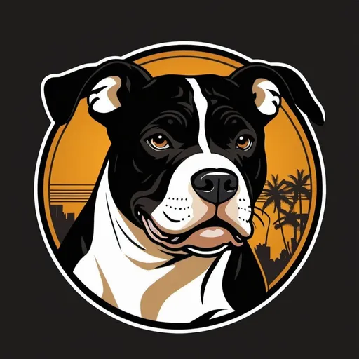 Prompt: create a super positive retro style logo of a Pitt Bull.  the dog must be black