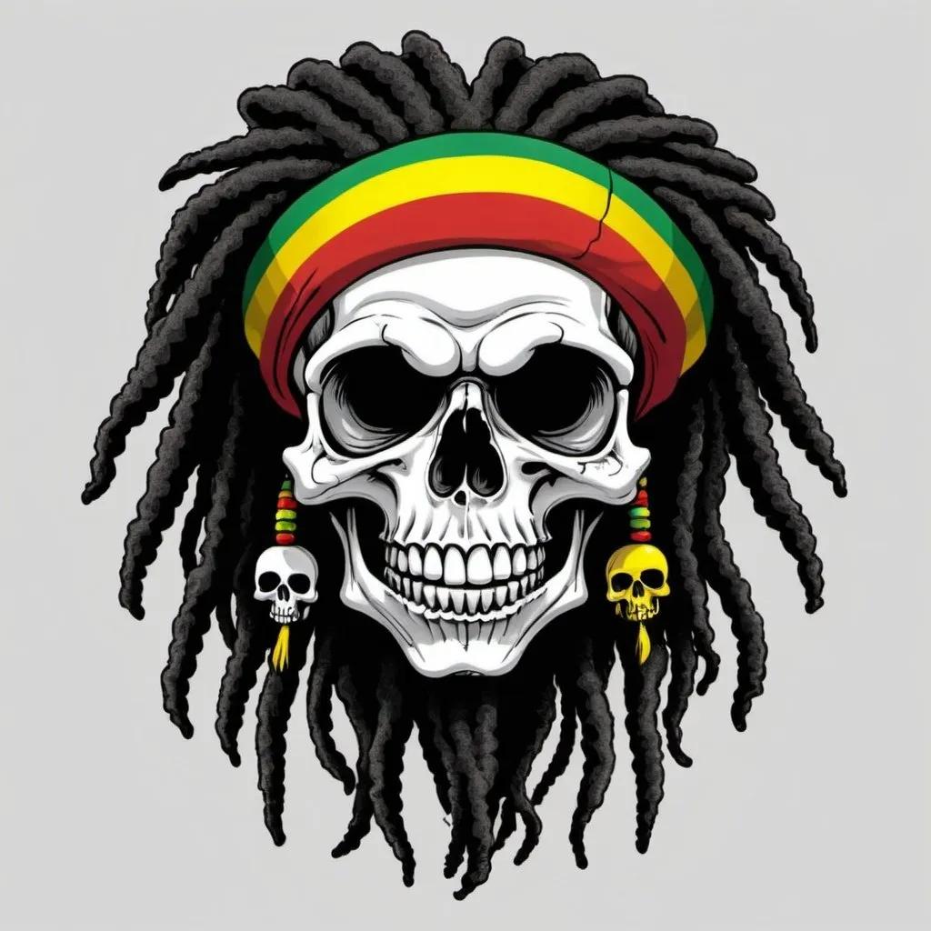 Prompt: a cartoon skull rastafarian