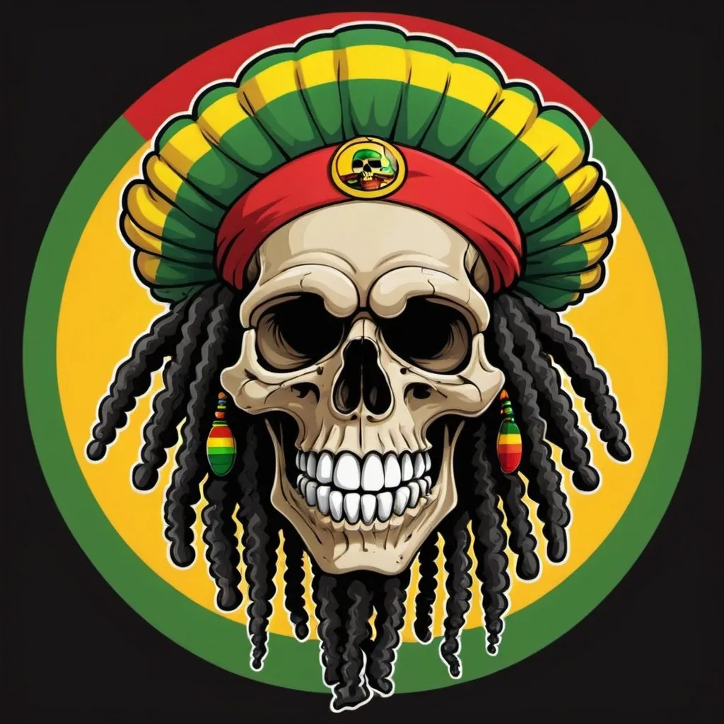 Prompt: a cartoon skull rastafarian