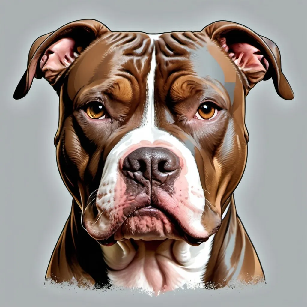 Prompt: Generate AI art of a majestic pitbull with a confident stance and intense gaze, suitable for printing on shirts to convey strength and loyalty."