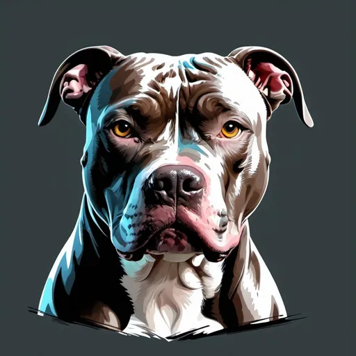 Prompt: Generate AI art of a majestic pitbull with a confident stance and intense gaze, suitable for printing on shirts to convey strength and loyalty."