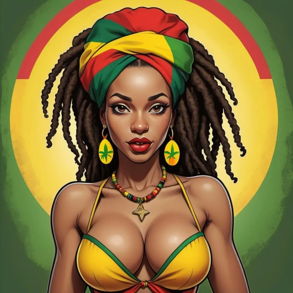 Prompt: a Rastafarian pin up girl art cartoon