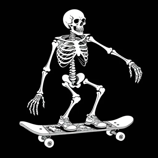 Prompt: old school retro skeleton skateboarding

