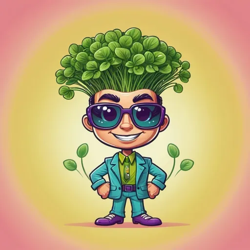 Prompt: a cartoon character for a microgreens company. retro disco funky sprout
