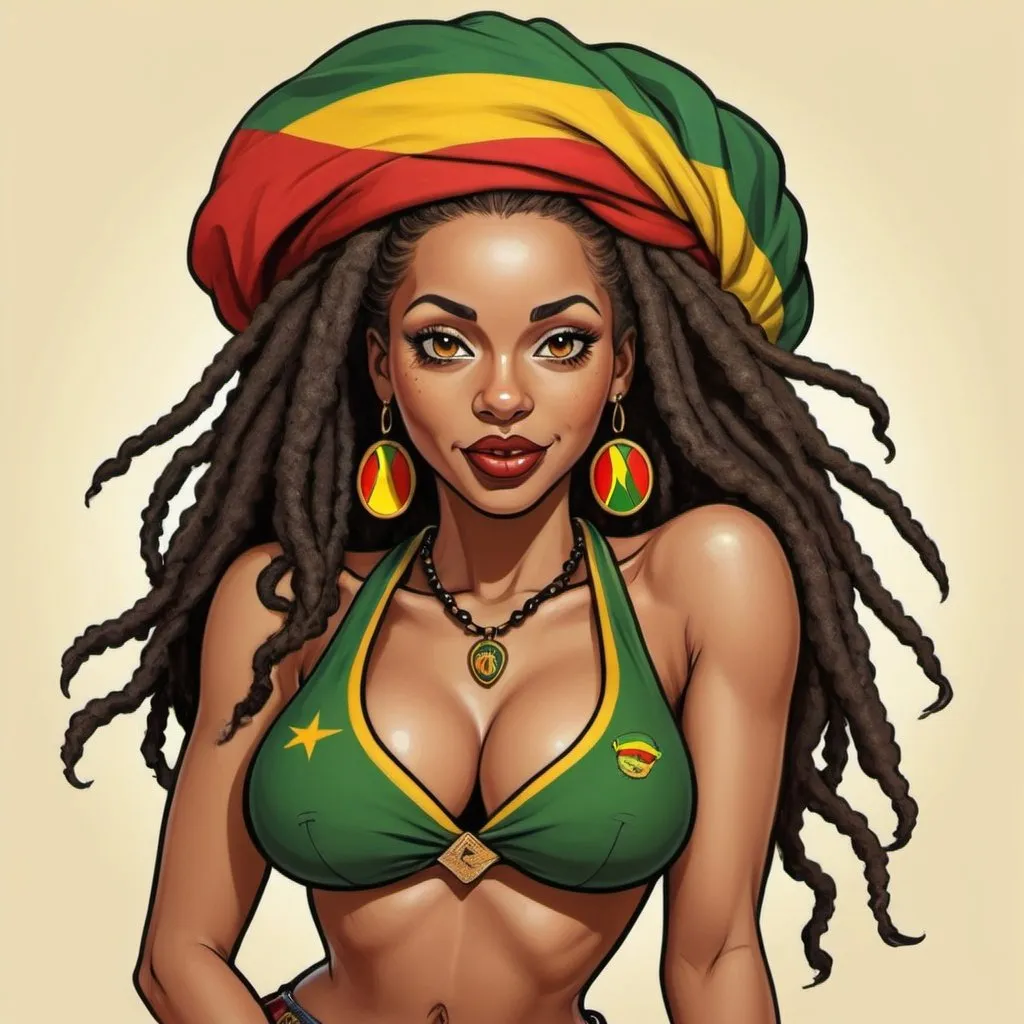 Prompt: a Rastafarian pin up girl art cartoon