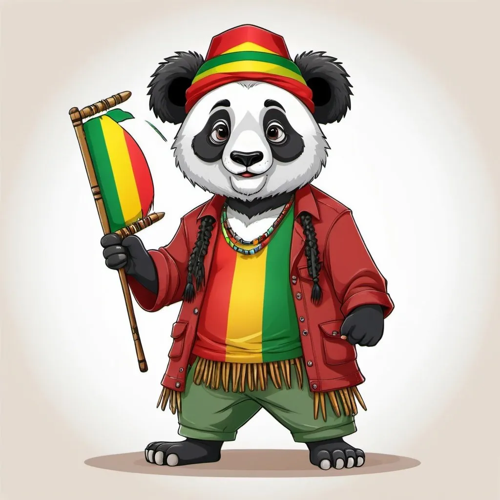 Prompt: a Rastafarian panda cartoon character