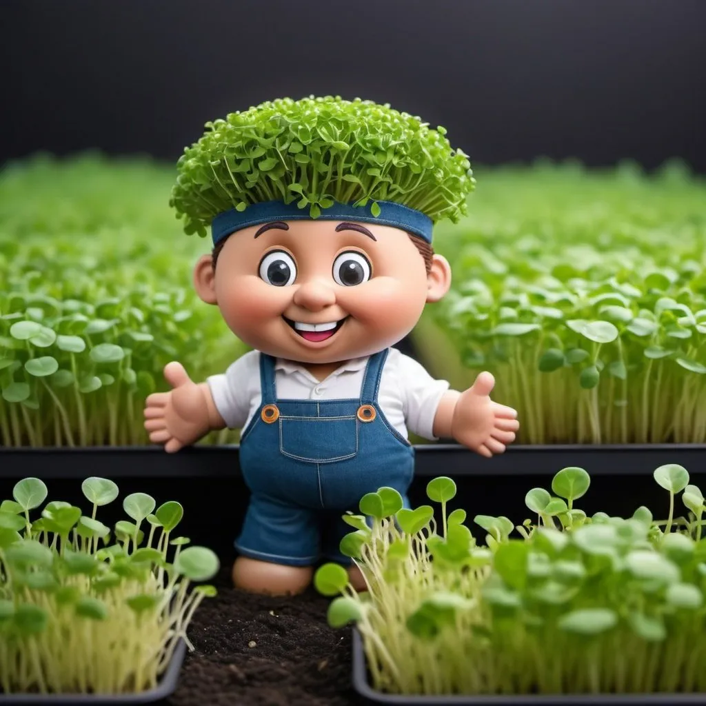 Prompt: create a 2D cartoon character for a company that grows microgreens and sprouts.  similar to the Cabbage Patch Kids range


