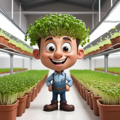 Prompt: create a cartoon character for a company that grows microgreens and sprouts. 
