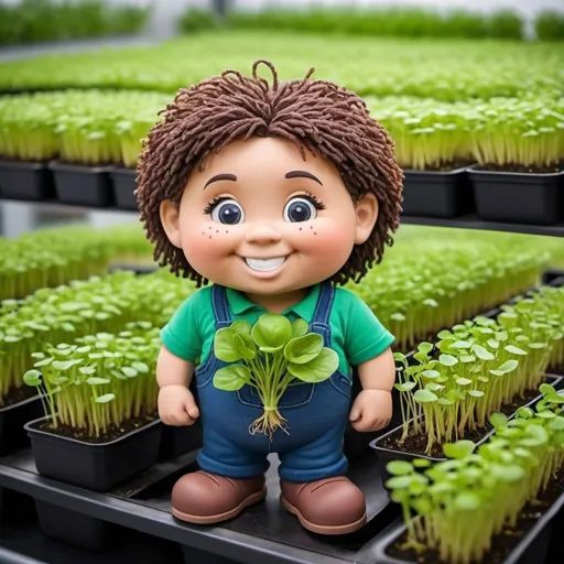 Prompt: create a 2D cartoon character for a company that grows microgreens and sprouts.  similar to the Cabbage Patch Kids range


