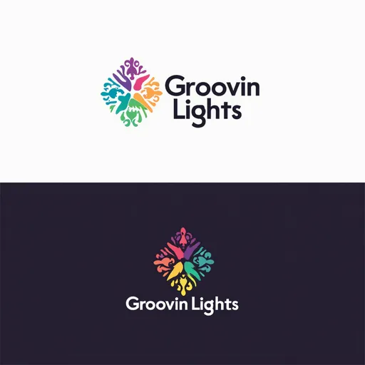 Prompt: Create a modern, music-inspired logo for a creative brand called “Groovin Lights.”

Design two versions of the same logo layout:

One labeled “Groovin Lights Agency”

One labeled “Groovin Lights Community”

The logo should have:

A bold, clean design with underground club culture or retro-futuristic vibes

Abstract shapes or symbols referencing music, light, rhythm, or soundwaves

A modular design that works well in monochrome or color

Style: minimal, creative industry appropriate, geometric or fluid
Font: custom or modern sans serif, artistic but readable

Color themes:

Agency: vibrant neon tones (e.g., electric blue, hot magenta, acid green)

Community: warm organic tones (e.g., terracotta, sunset orange, deep purple)

Ensure the two logos look like the same brand — same shape and structure — but clearly differentiated by color scheme and sub-label text.

