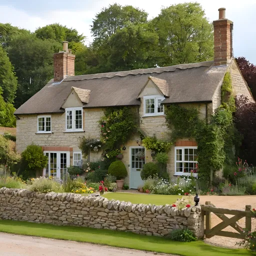 Prompt: Beautiful English home in countryside 