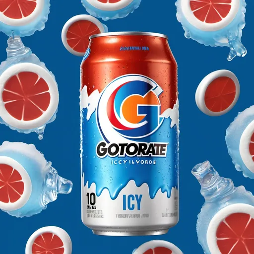 Prompt: Icy pop Flavored Gatorade drink blue, white, and red