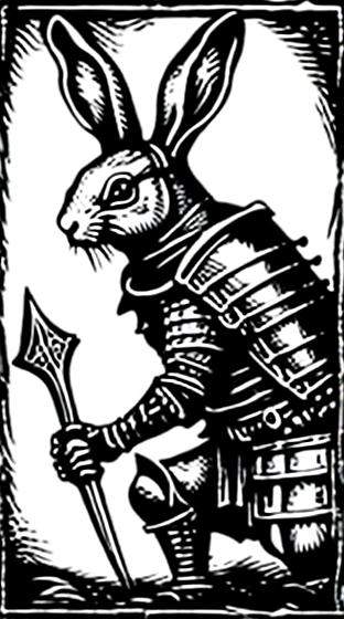 Prompt: A morbid cruel rabbit in a knight armor
In black and white medieval woodcut style full figure heavy metal style 