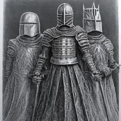 Prompt: Etching engraving black and white 
Limbless monty python black Knight 