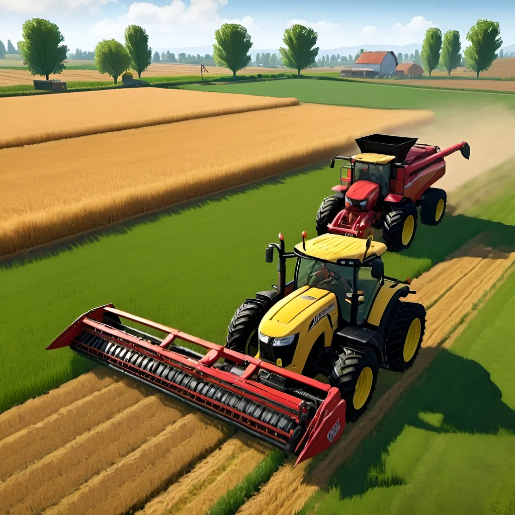 Prompt: 2 Harvesters side by side farming simulator 21. With clueless gamer65 written above it.