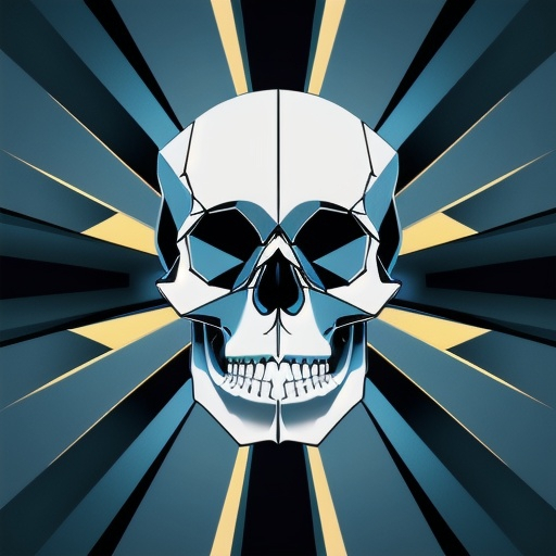 Prompt: illustration of a skull, Cubist background, symmetrical, sharp lines, gradient color scheme of [blue and silver], dynamic play of light and shadow