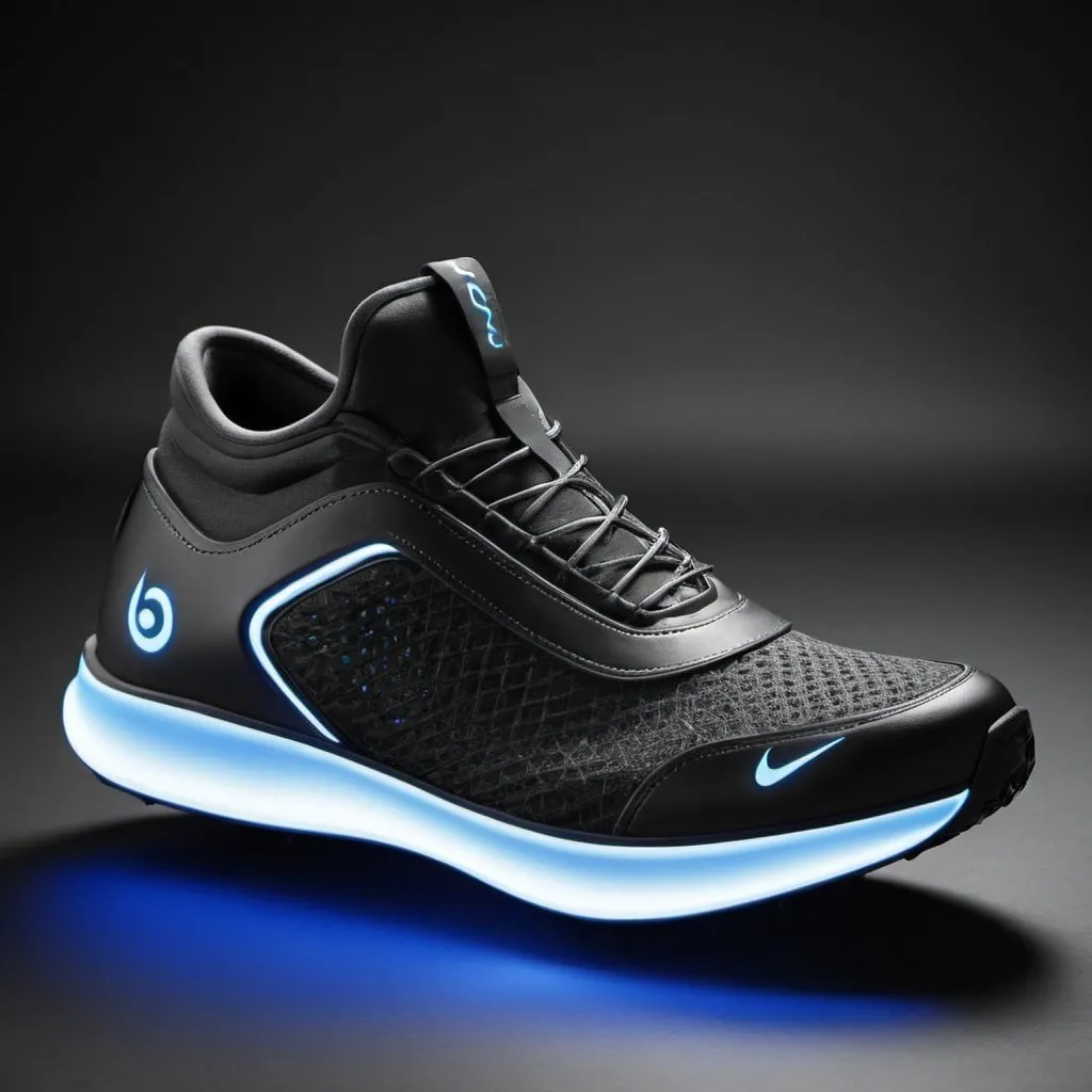 Prompt: a smart sports shoe which can change outsoles depending on the sport. The shoe also has inbuilt heating and cooling features. It also has inbuilt bluetooth technology