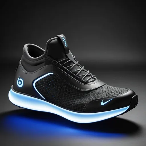 Prompt: a smart sports shoe which can change outsoles depending on the sport. The shoe also has inbuilt heating and cooling features. It also has inbuilt bluetooth technology