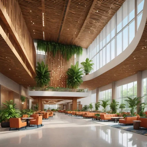 Prompt: Neomodern convention center lobby interior inspired by filipino architecture