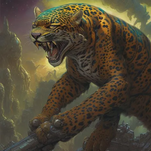 Prompt: 

A science fiction anthropomorphic jaguar in artstyle by Donato Giancola and Terese Nielsen